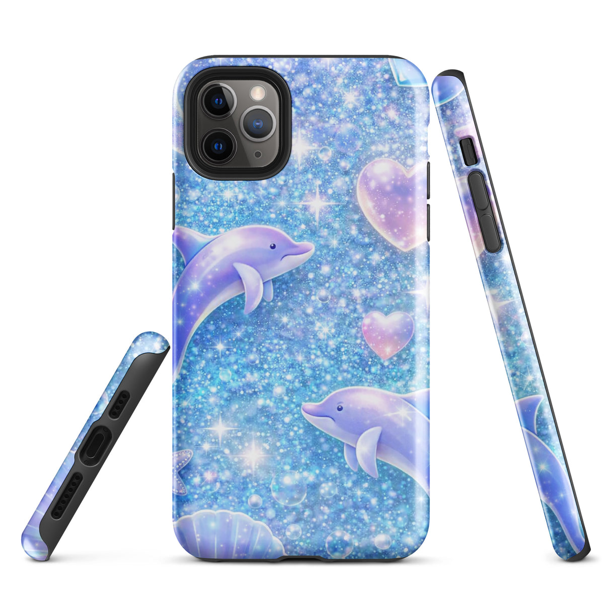 Phone Case for iPhone with ocean glitter, dolphins, and moonlit fantasy design