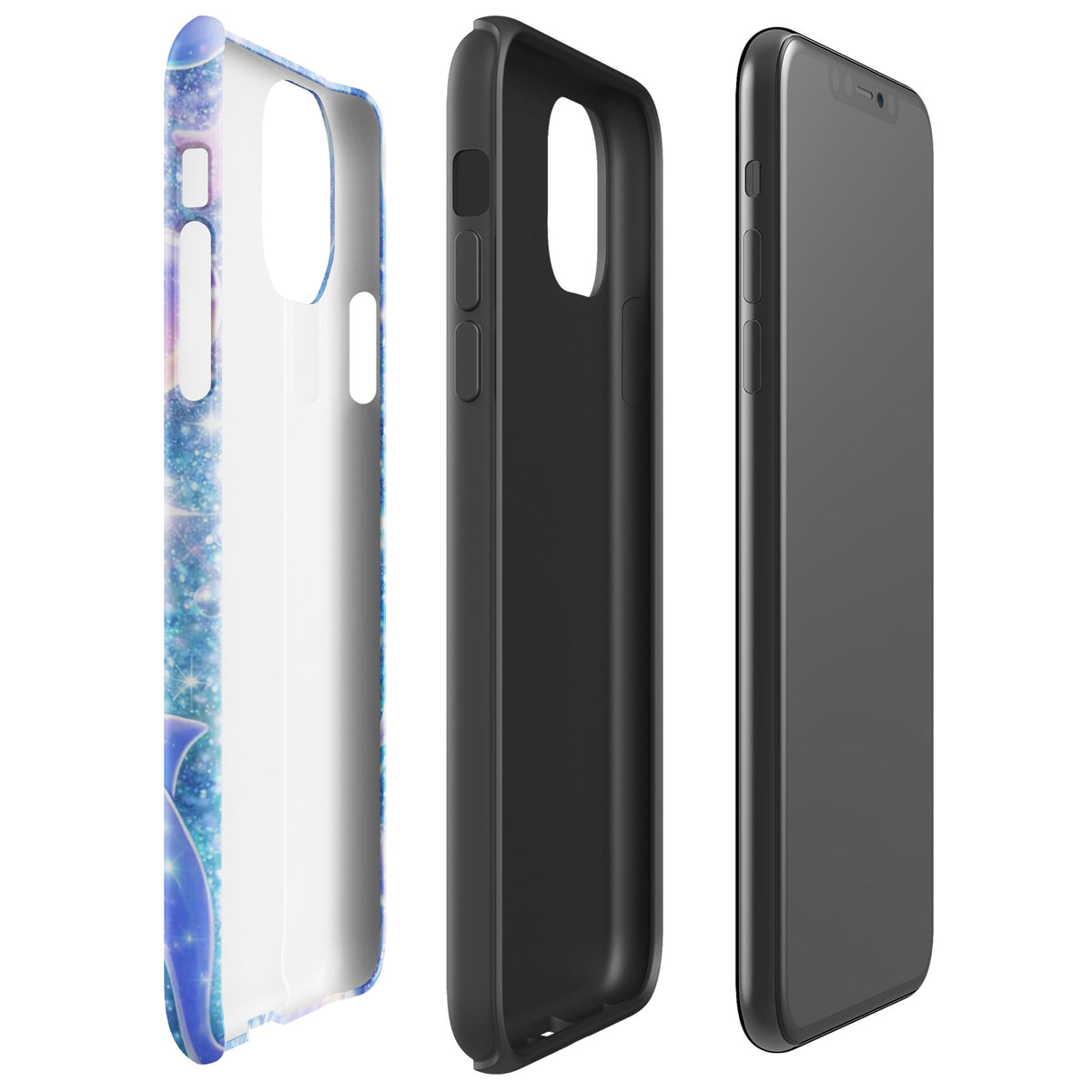 Phone Case for iPhone - Ocean Glitter Dolphins & Moonlit Shell Fantasy with shimmering design and celestial accents.