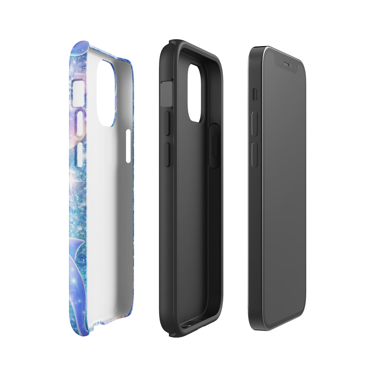 Phone Case for iPhone featuring Ocean Glitter Dolphins & Moonlit Shell Fantasy design with shimmering elements and dreamy accents.