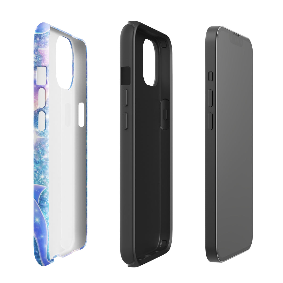 Phone Case for iPhone with Ocean Glitter Dolphins and Moonlit Shell Fantasy design, showcasing dreamy, sparkling elements.