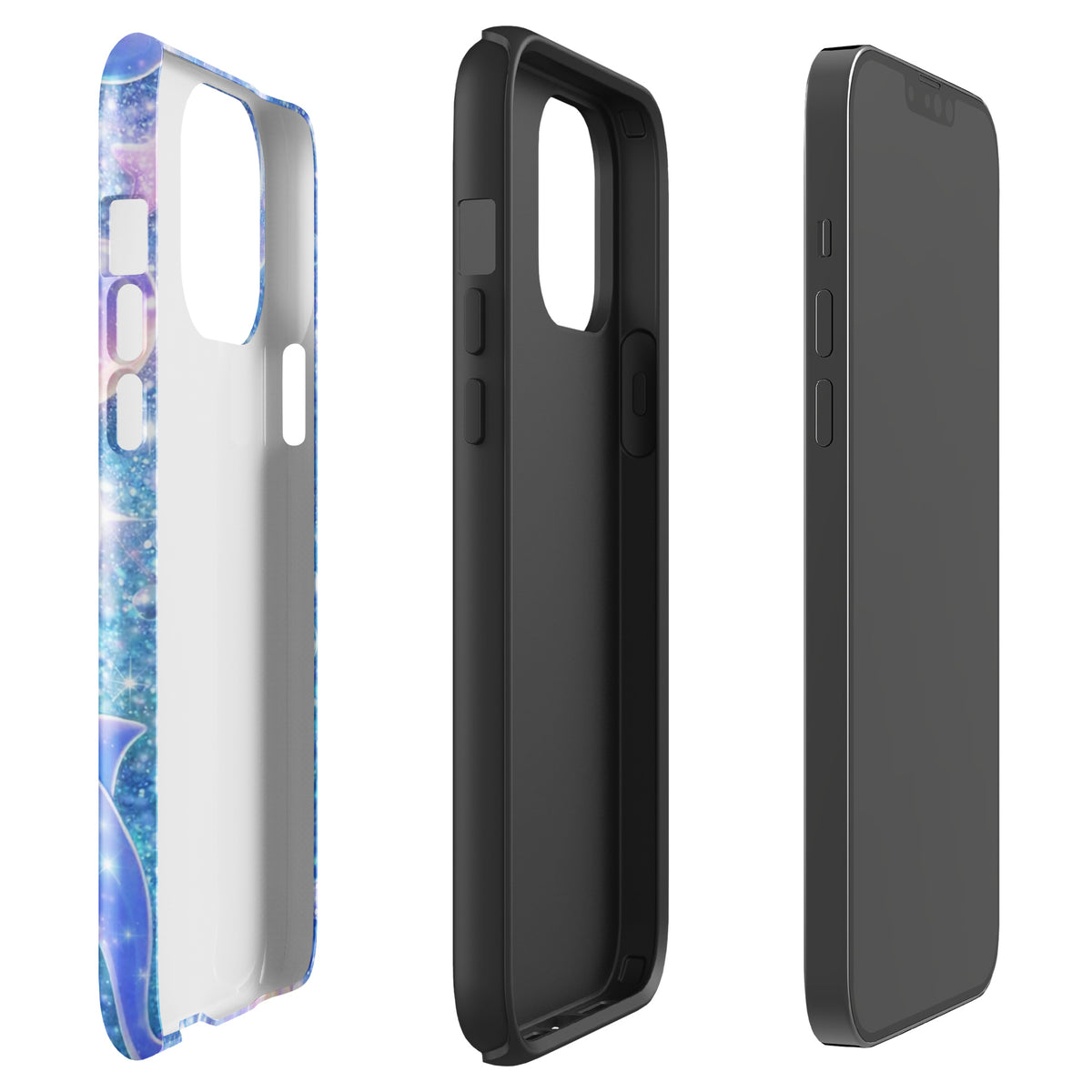 Phone Case for iPhone with Ocean Glitter and Dolphins