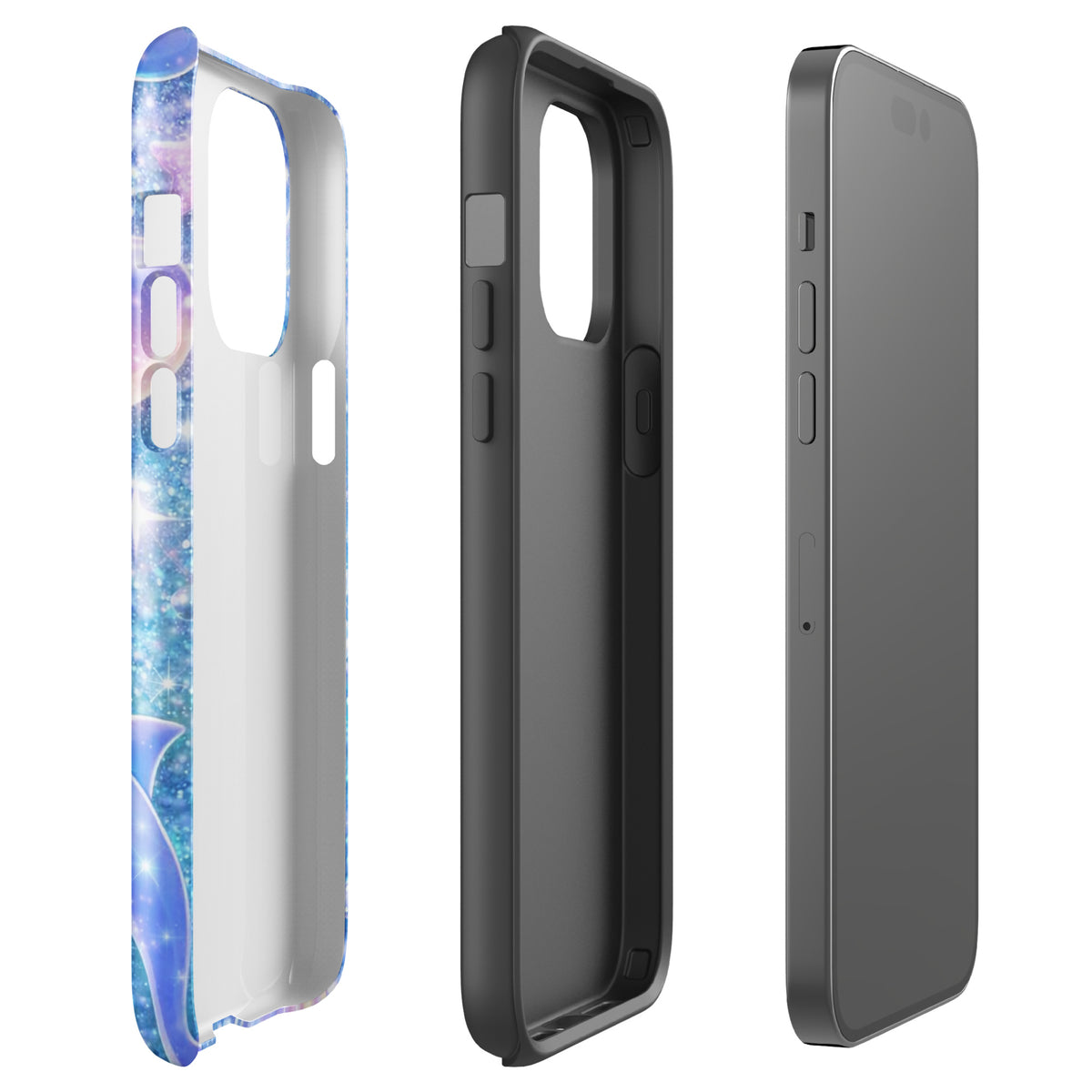 Phone Case for iPhone with Ocean Glitter Dolphins & Moonlit Shell Fantasy Design
