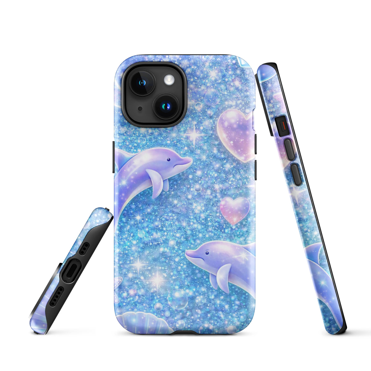 Phone Case for iPhone featuring Ocean Glitter with dolphins, moons, and shells, creating a dreamy underwater night sky vibe.