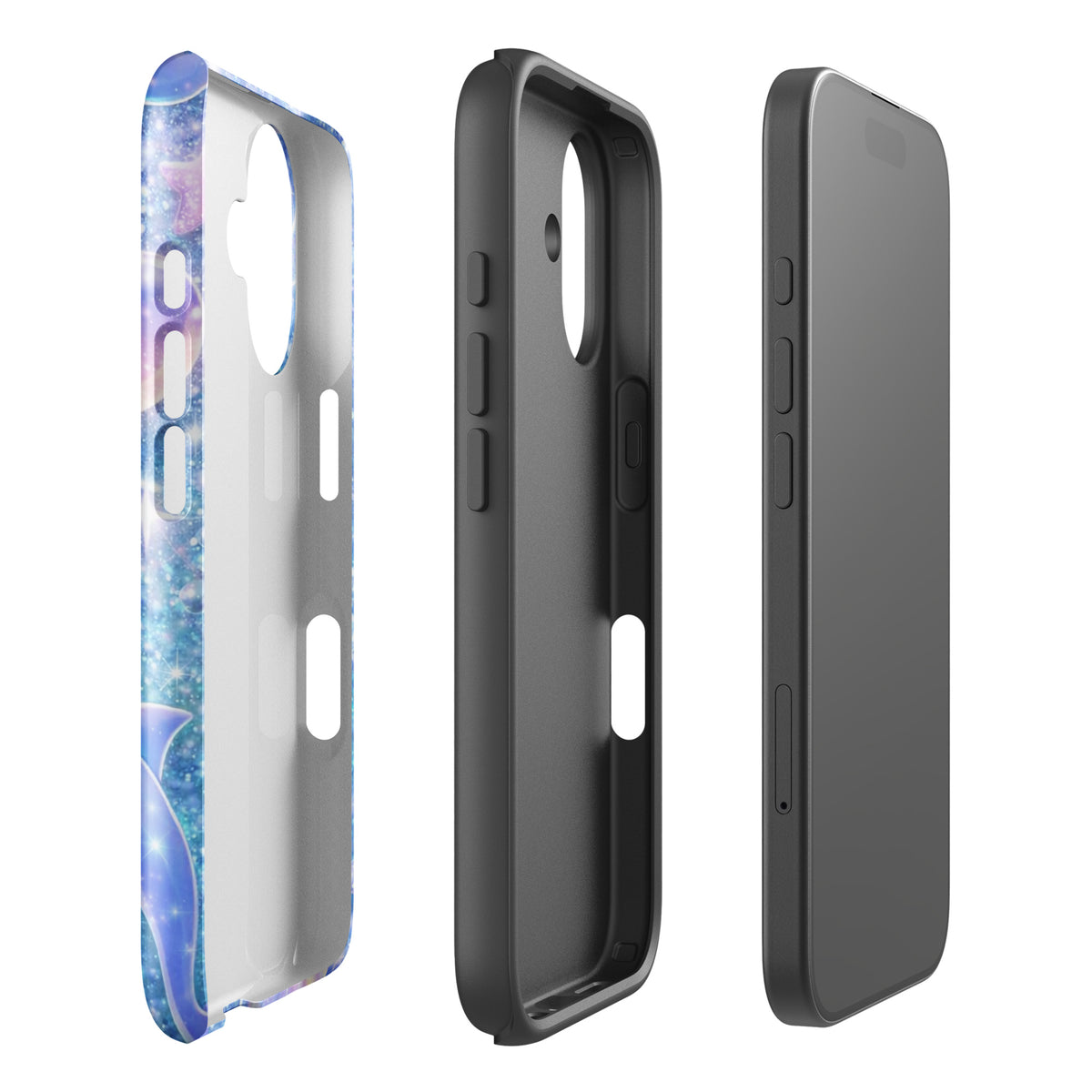 Phone Case for iPhone featuring Ocean Glitter Dolphins & Moonlit Shell Fantasy design with celestial and marine themes.