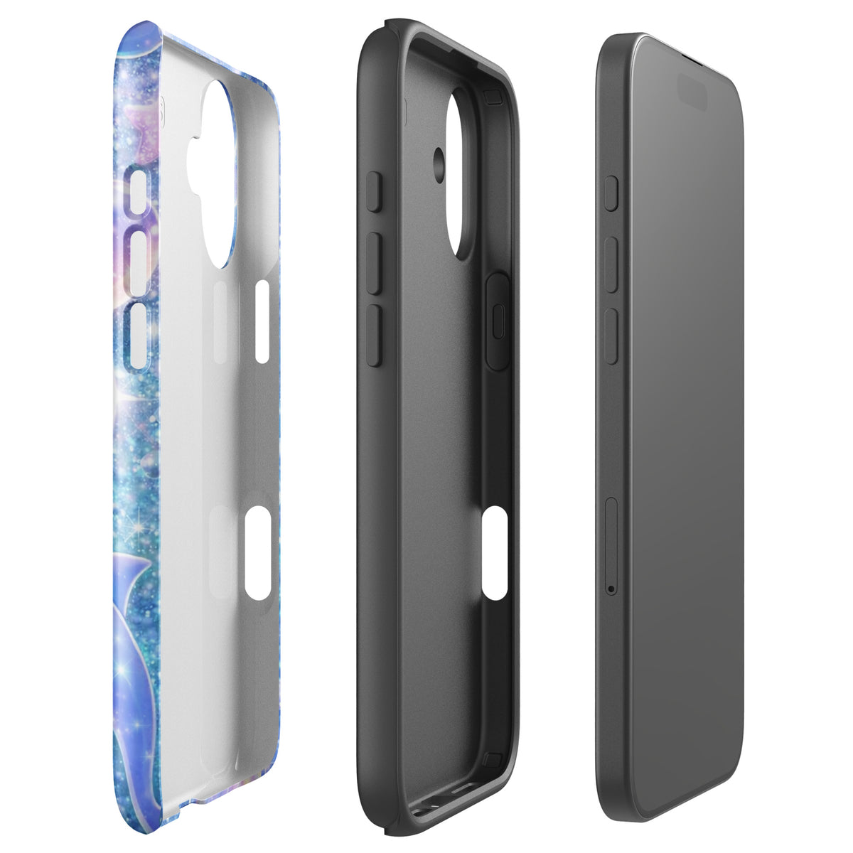 Phone Case for iPhone with Ocean Glitter Dolphin design and Moonlit Shell Fantasy, offering a magical and playful accessory.