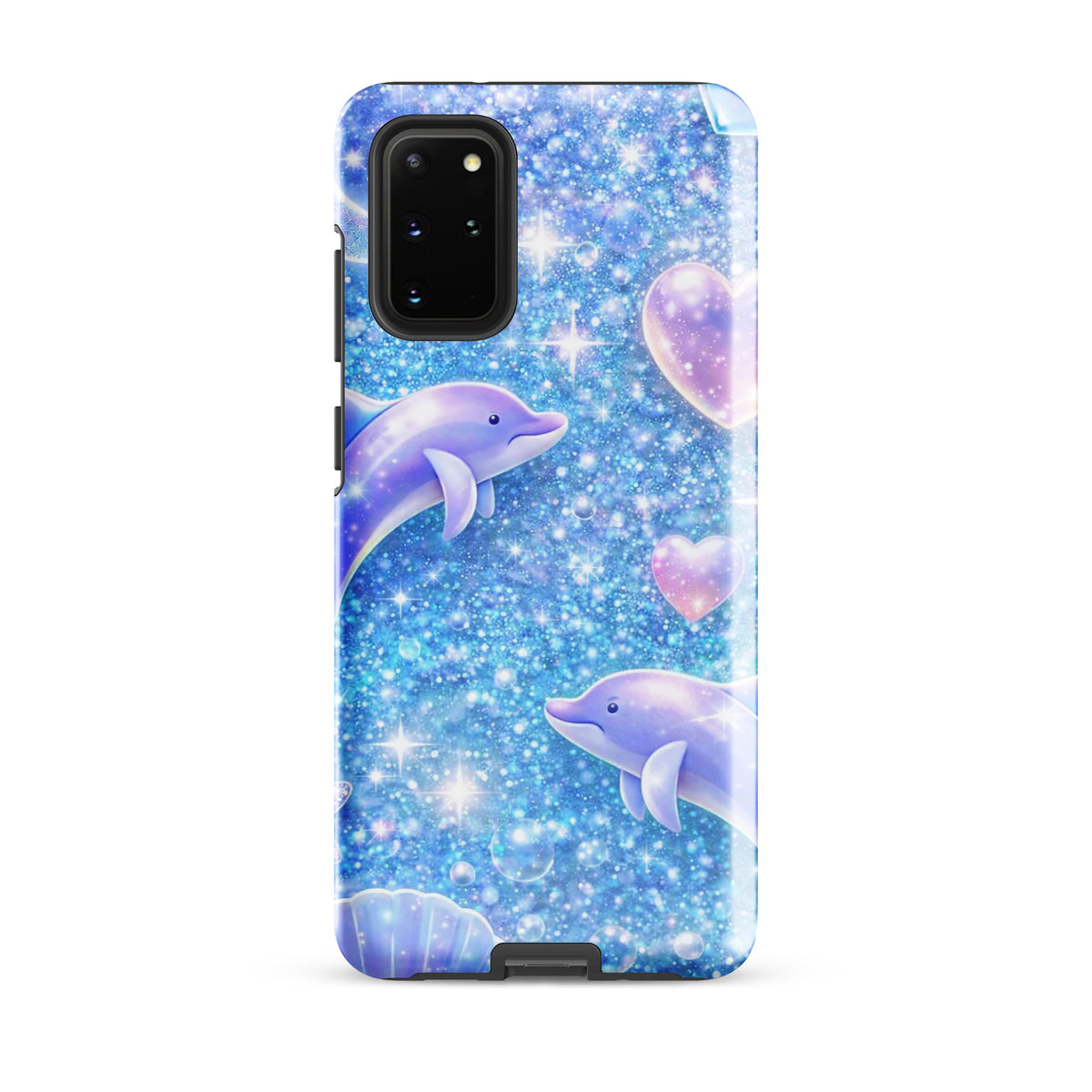 Phone Case for Samsung Galaxy with Ocean Glitter Dolphins design, featuring shimmering dolphins, celestial accents, and liquid glitter.