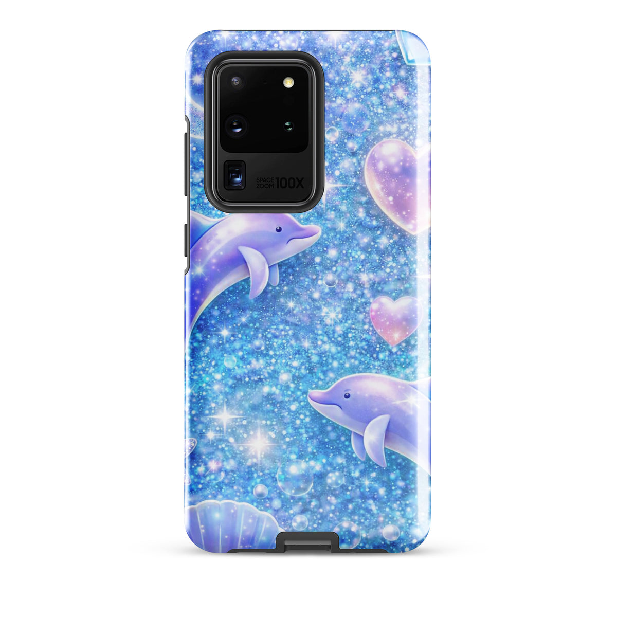 Phone Case for Samsung Galaxy with Ocean Glitter Dolphins and celestial accents