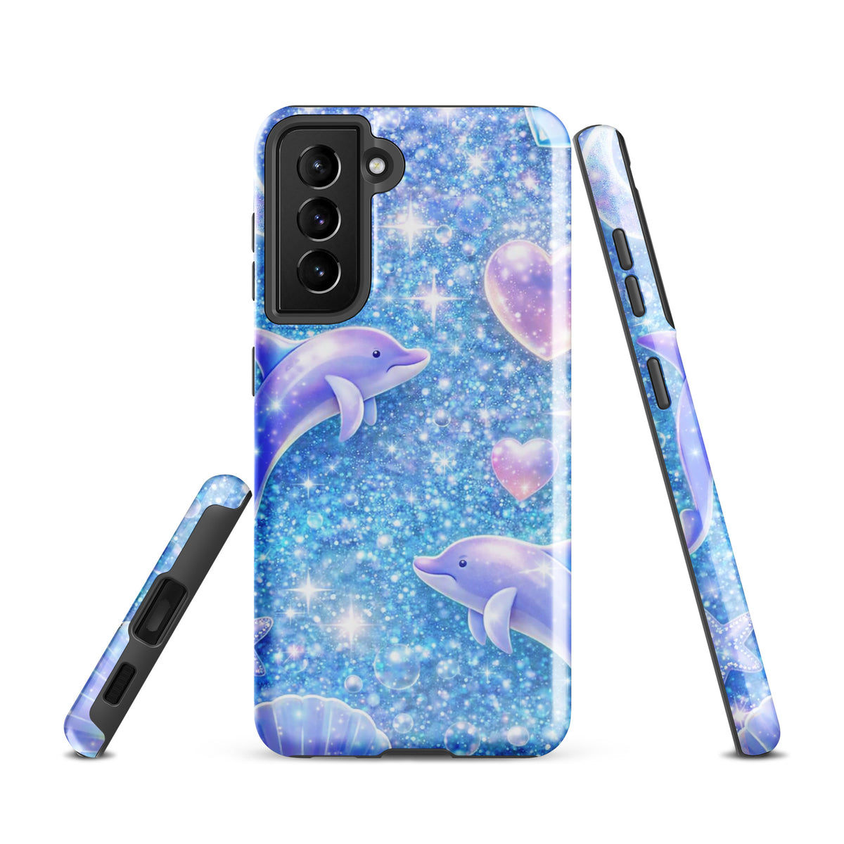 Phone Case for Samsung Galaxy with Ocean Glitter Dolphins and celestial accents