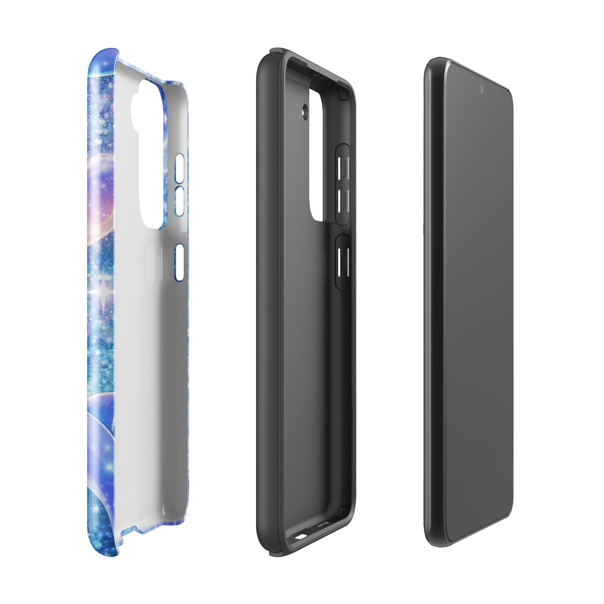 Phone Case for Samsung Galaxy with Ocean Glitter Dolphins design, featuring shimmering glitter, floating dolphins, and celestial accents.