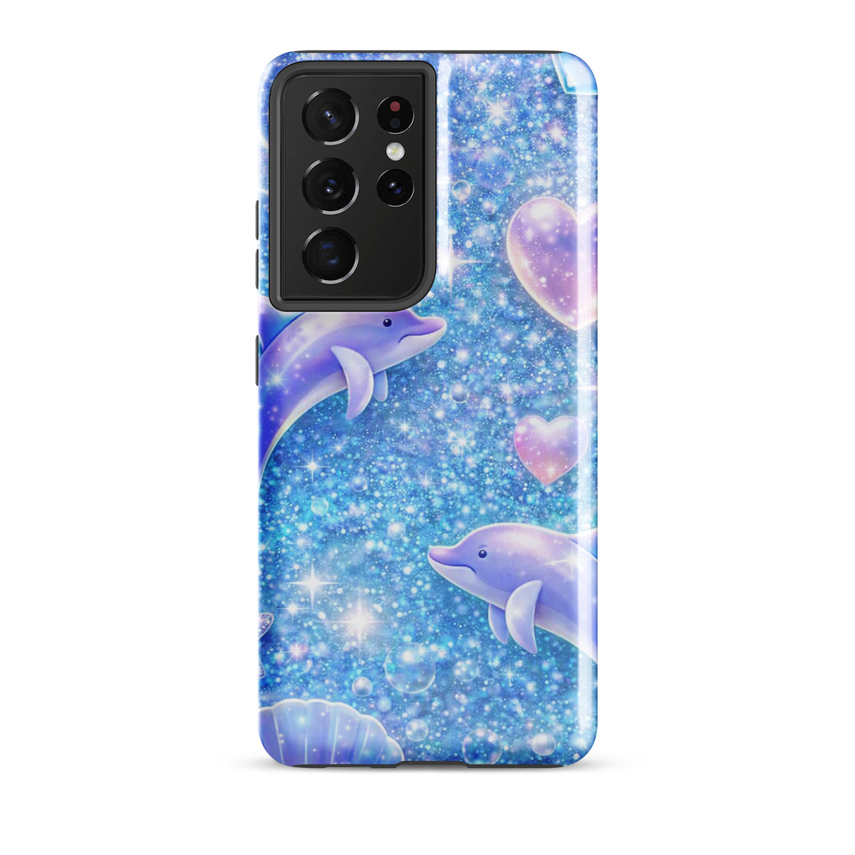 Phone Case for Samsung Galaxy with ocean glitter dolphins and pastel celestial design
