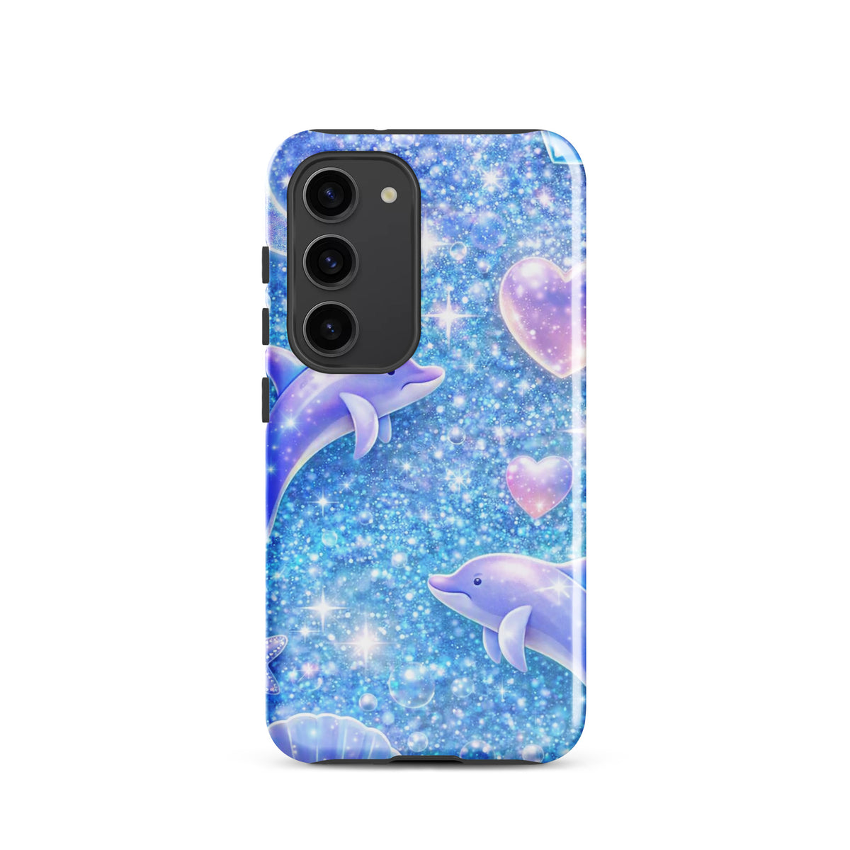 Phone Case for Samsung Galaxy with ocean glitter dolphins design and celestial accents