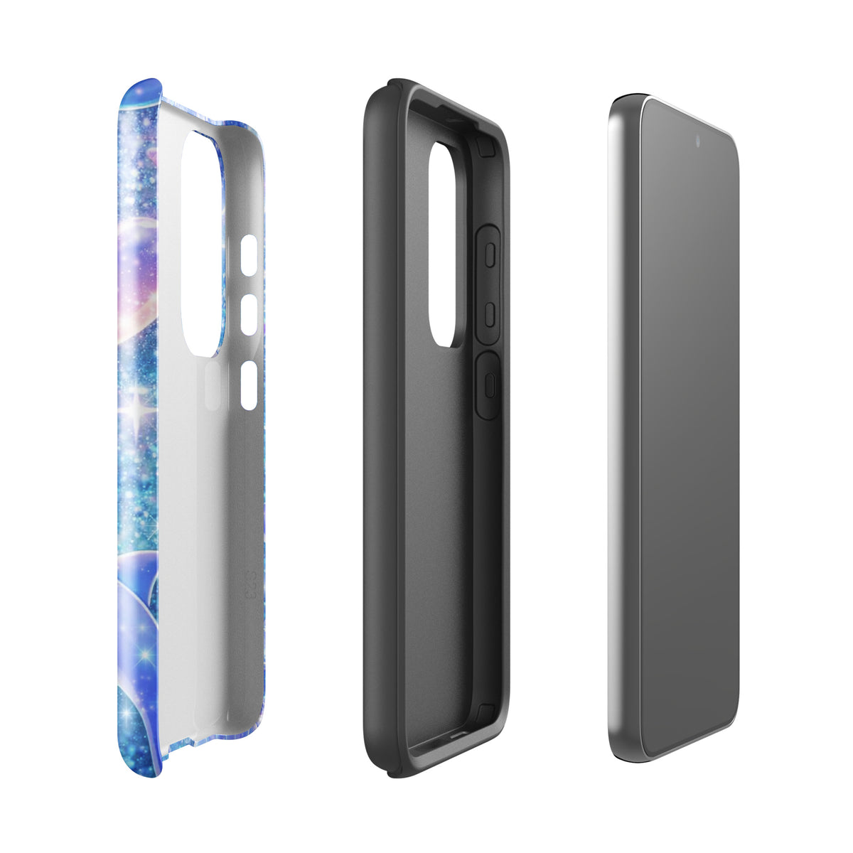 Phone Case for Samsung Galaxy with Ocean Glitter Dolphins, featuring shimmering liquid glitter and dreamy celestial design.
