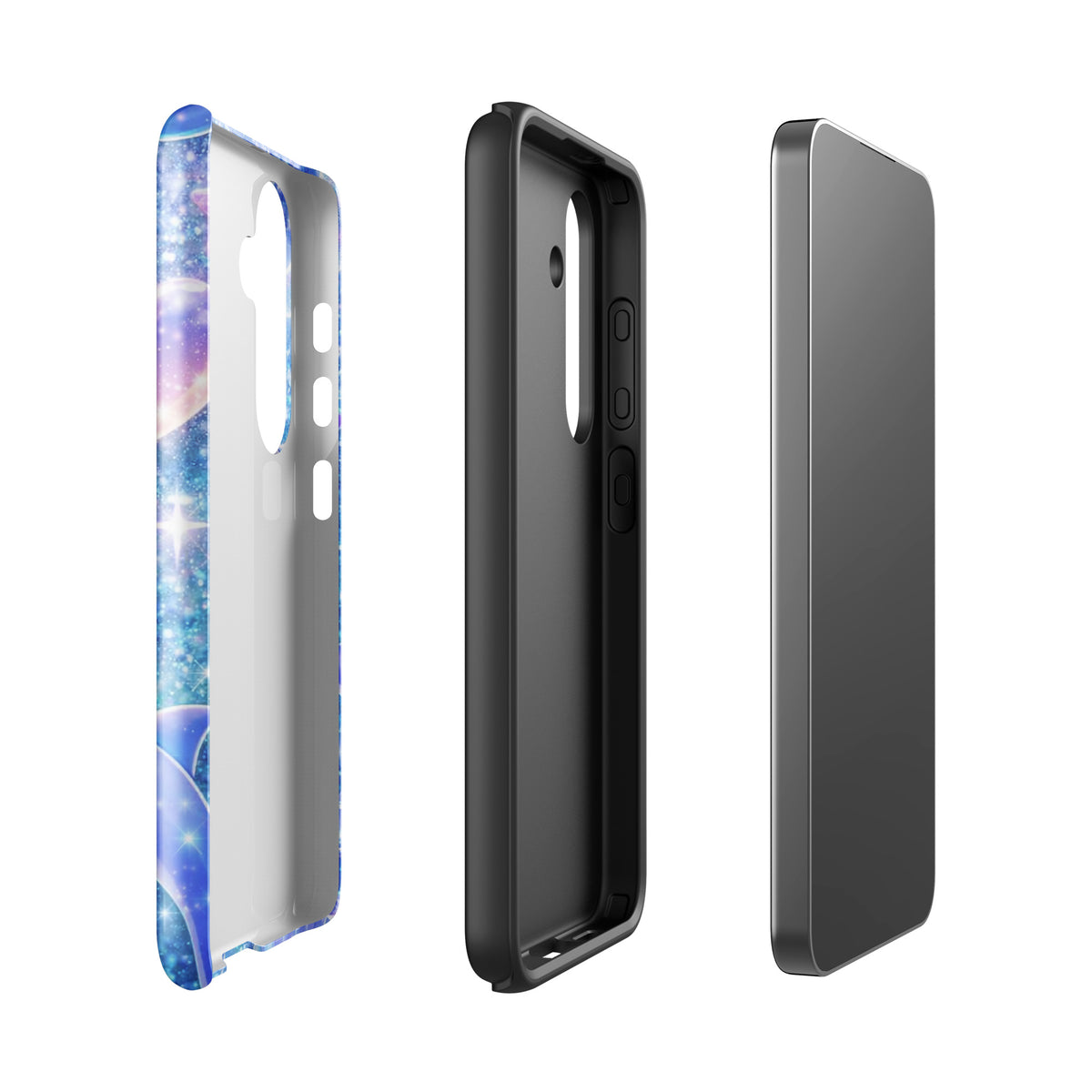 Phone Case for Samsung Galaxy with Ocean Glitter Dolphins design, featuring liquid glitter, dolphins, and celestial accents.