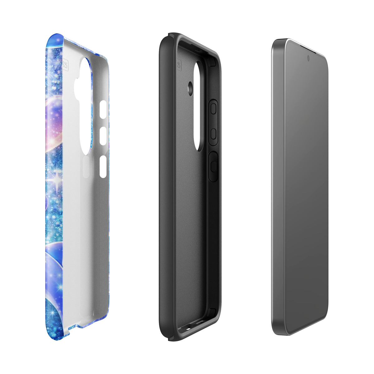 Phone Case for Samsung Galaxy with Ocean Glitter Dolphins design showing shimmering glitter and dolphins.
