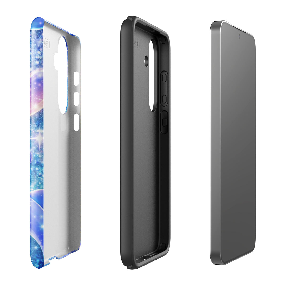 Phone Case for Samsung Galaxy with glitter dolphins and celestial design