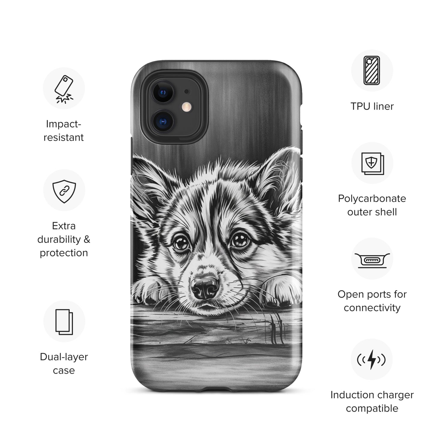 Phone Case for iPhone with elegant puppy art illustration for luxury and protection