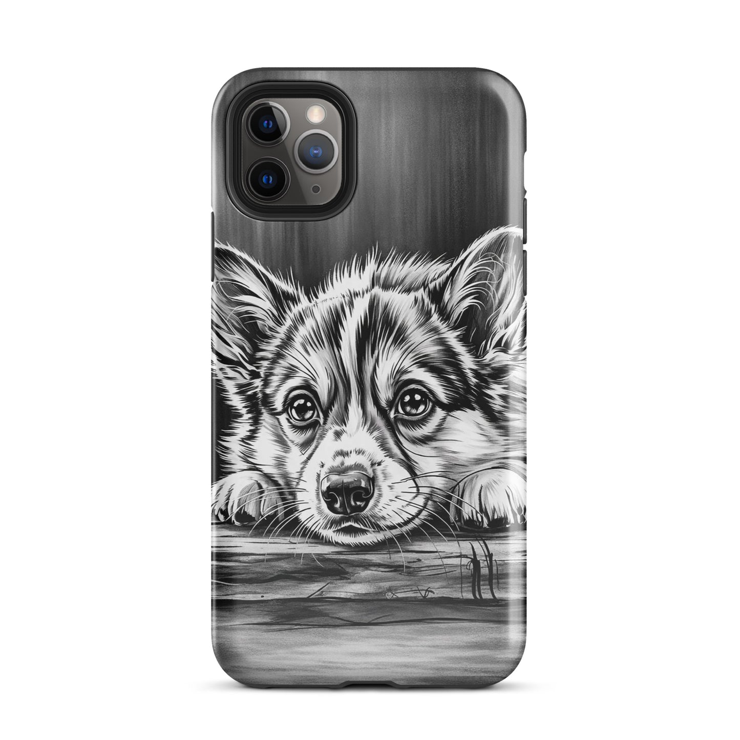 Phone Case for iPhone with elegant puppy art in black-and-white, offering premium protection and refined gallery-style design.