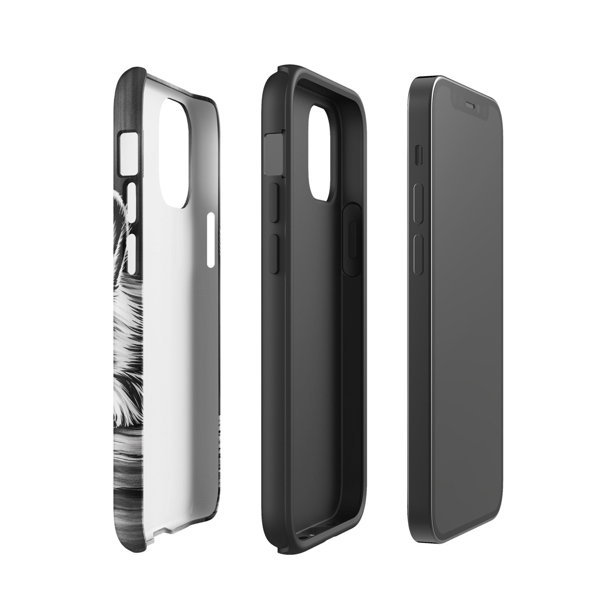 Phone Case for iPhone with elegant puppy art, offering premium protection and luxury design in a monochrome palette.