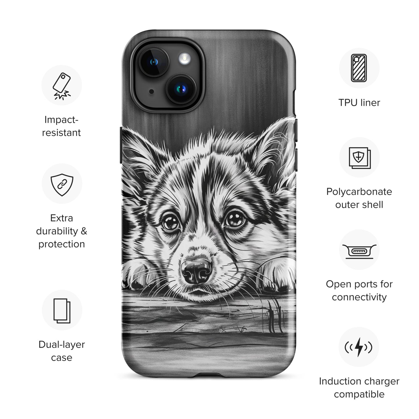 Phone Case for iPhone with elegant puppy art and premium protection features.