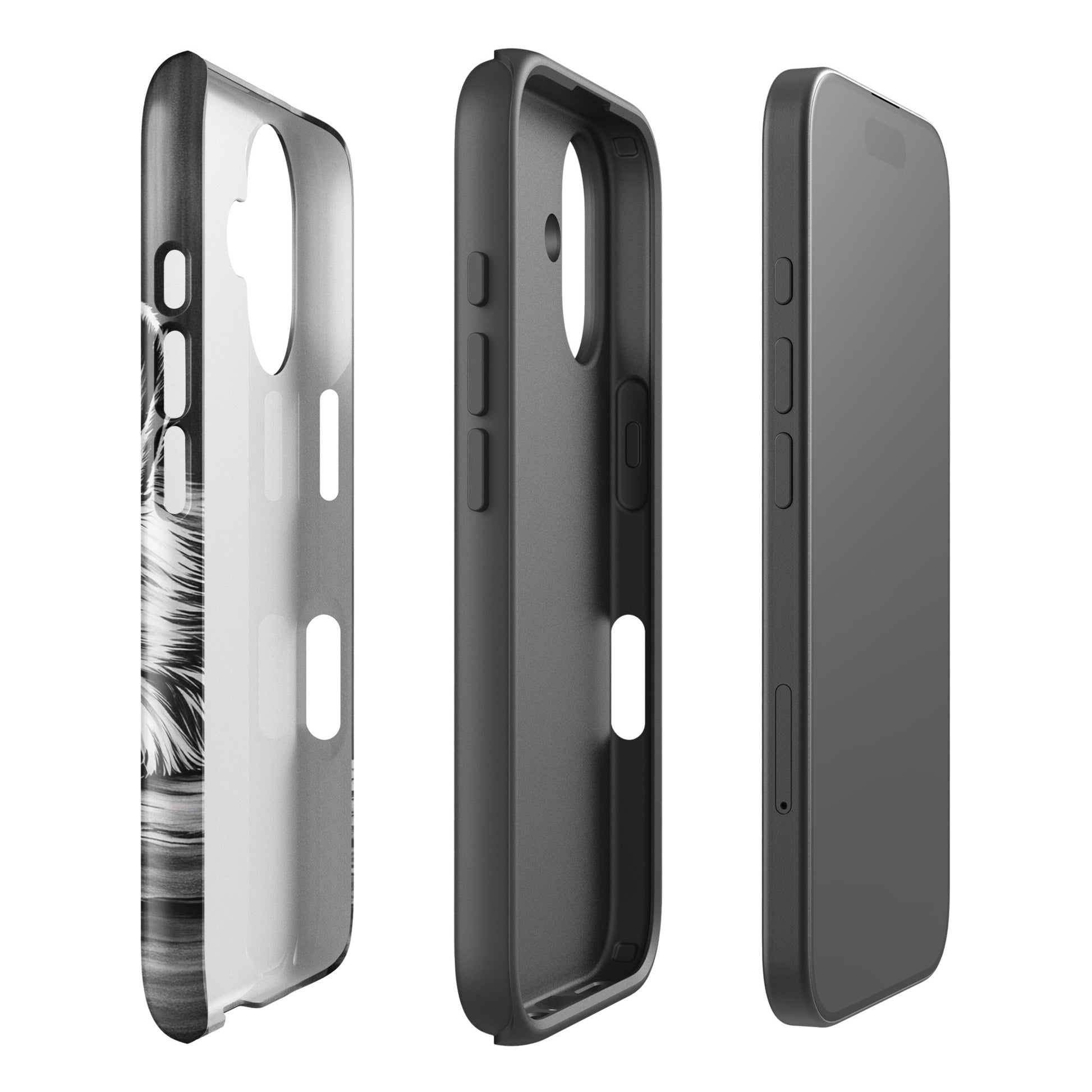 Phone Case for iPhone with elegant puppy art offering protection, featuring black-and-white illustration on a refined design.