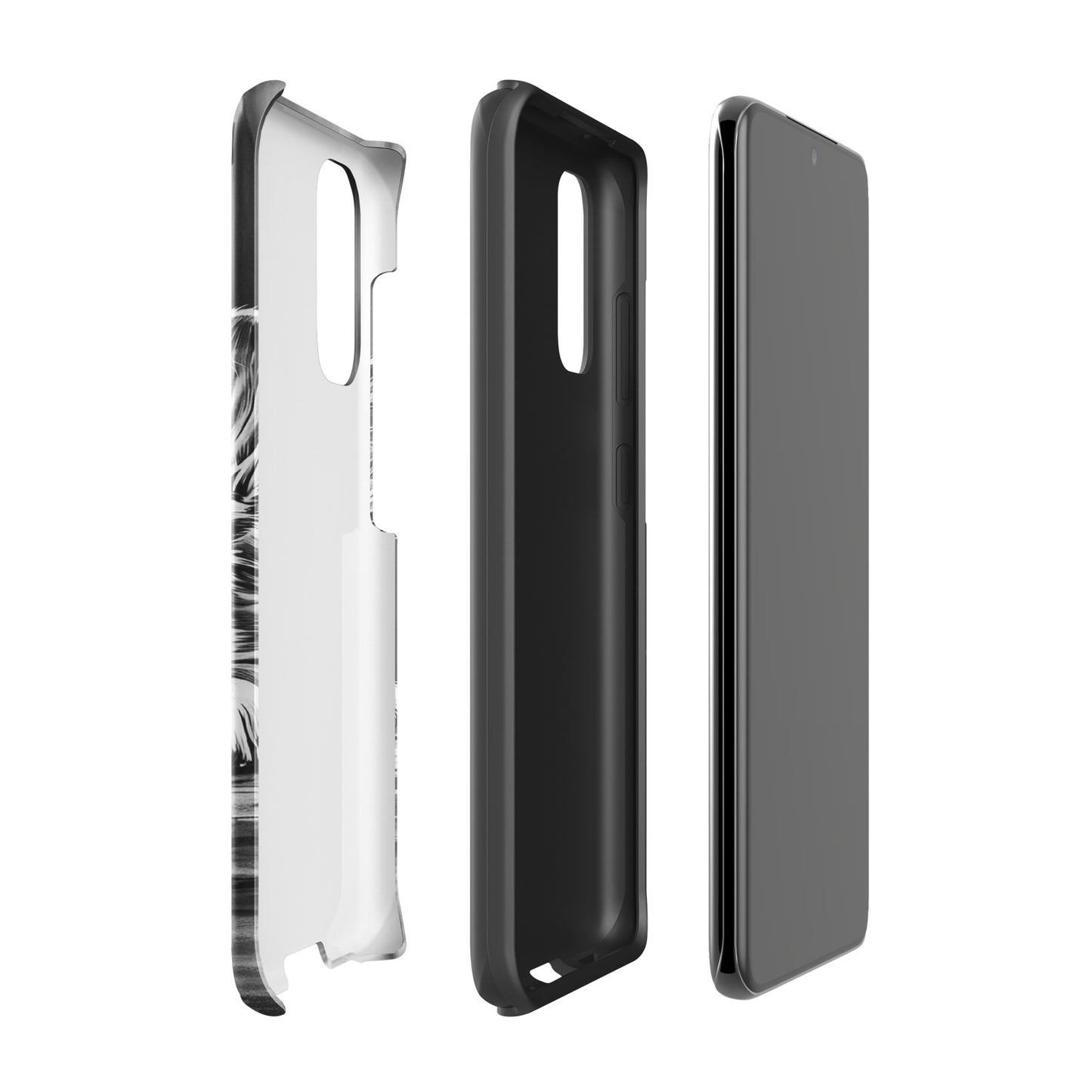Phone Case for Samsung Galaxy with elegant puppy art in monochrome, showcasing a detailed playful design and robust protection.