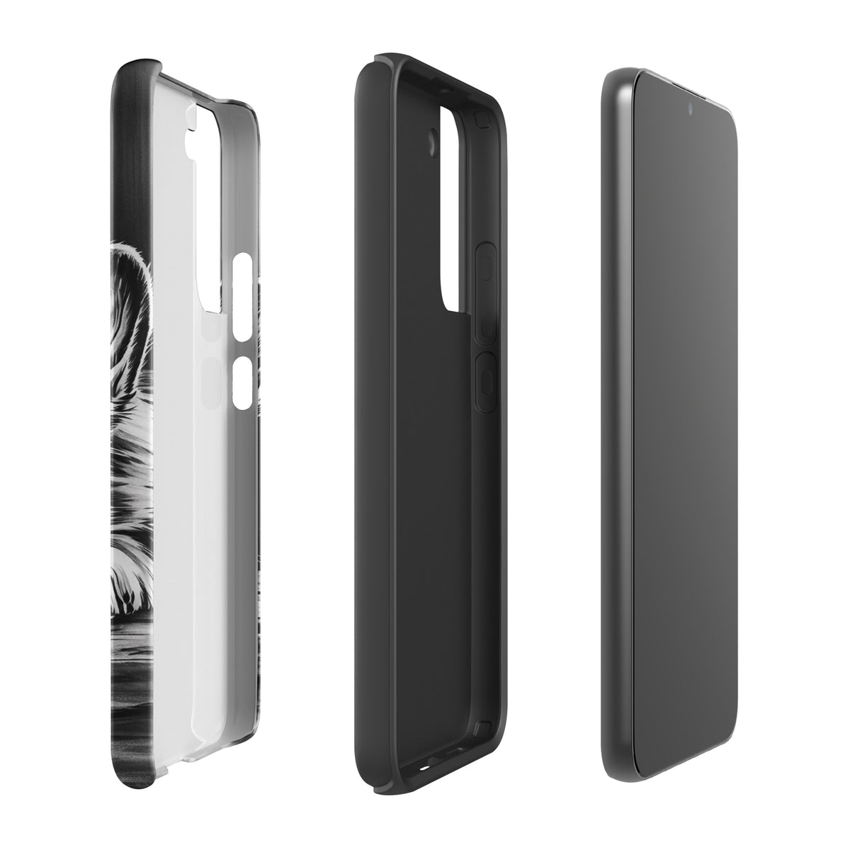 Phone Case with elegant puppy art for Samsung Galaxy, showcasing black-and-white illustration and premium protection features.