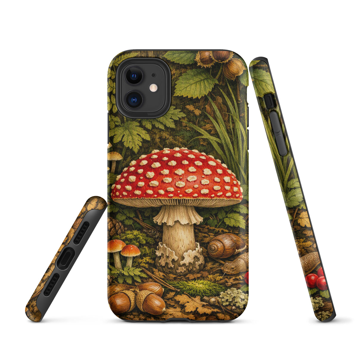 Phone Case featuring Amanita muscaria mushroom in a lush forest design, perfect for iPhone users seeking nature-inspired aesthetics.