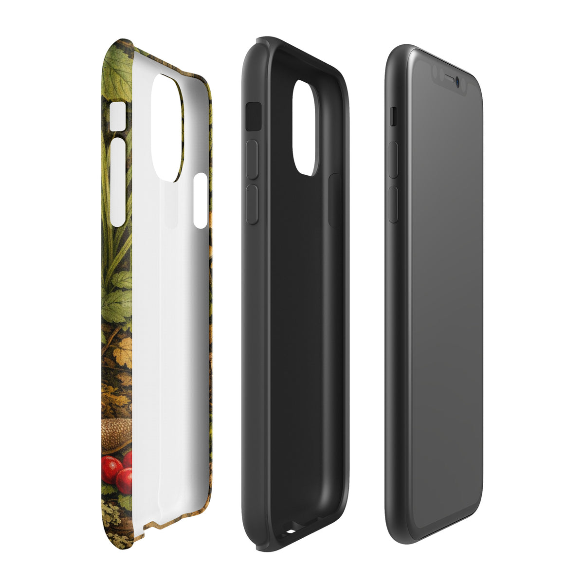Phone Case for iPhone featuring Amanita muscaria mushroom in lush forest design, vivid colors, and protective build.