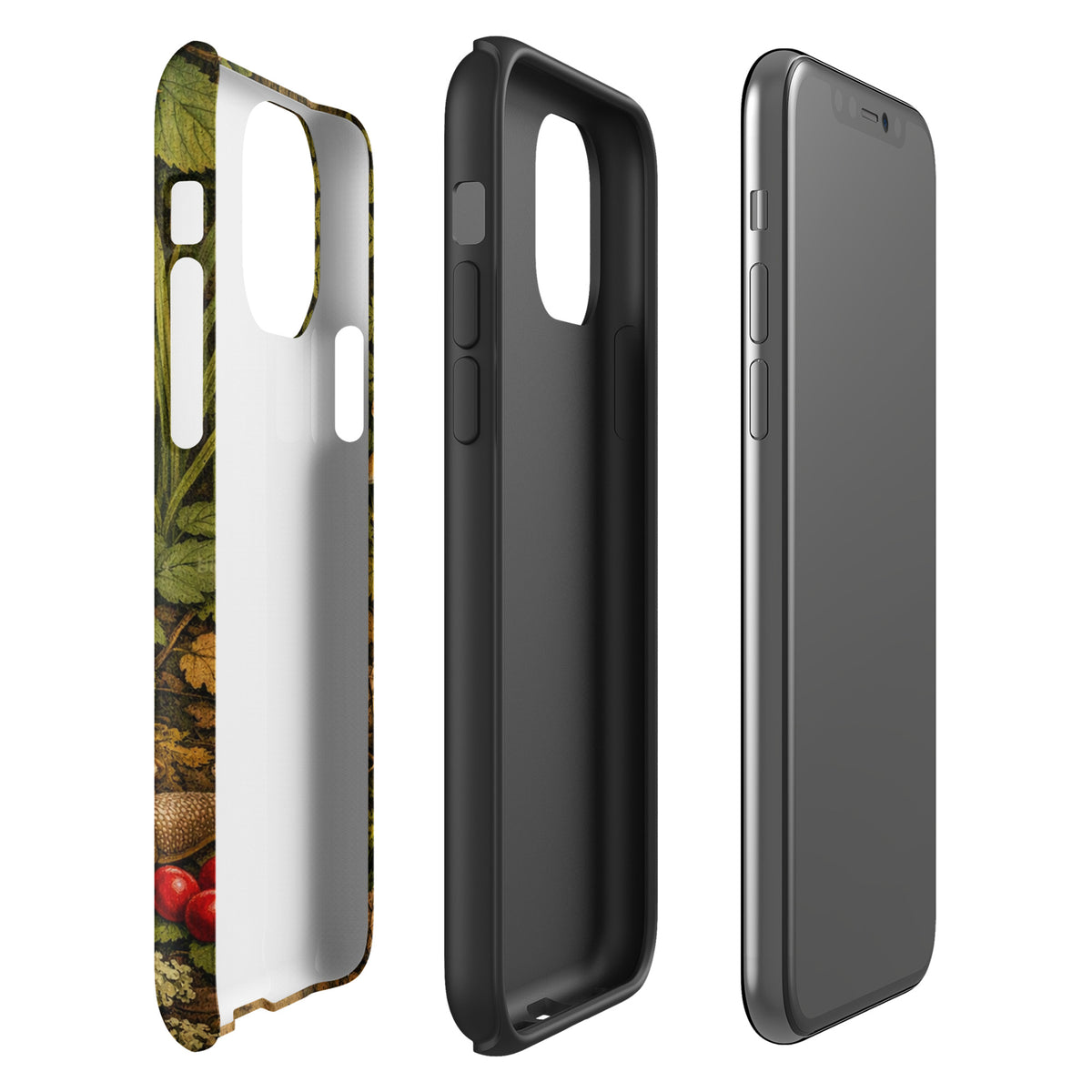 Phone Case with Amanita muscaria mushroom design for iPhone in a lush forest setting, showcasing vivid colors and detailed artwork.