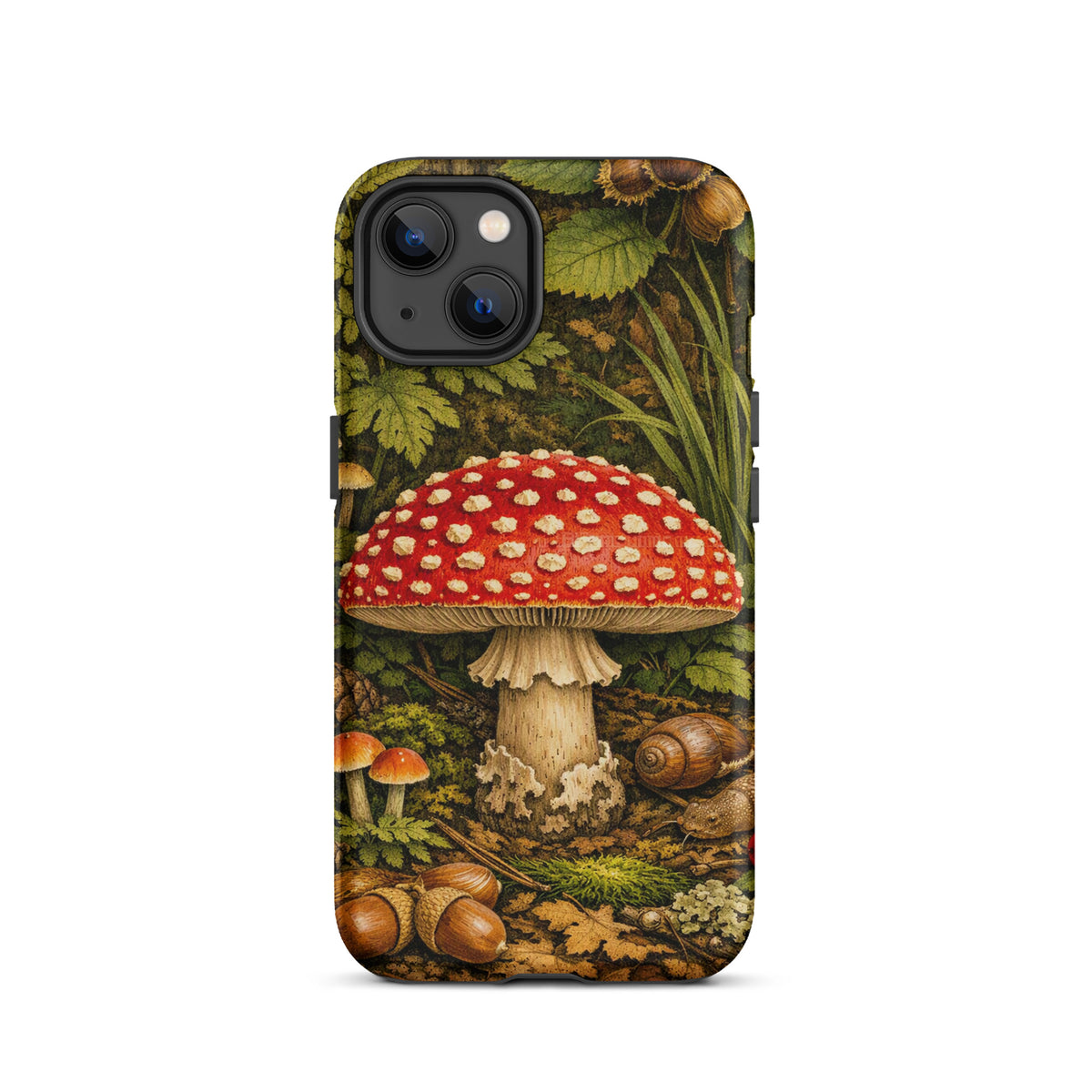 Phone Case featuring Amanita muscaria mushroom in lush forest design for iPhone.