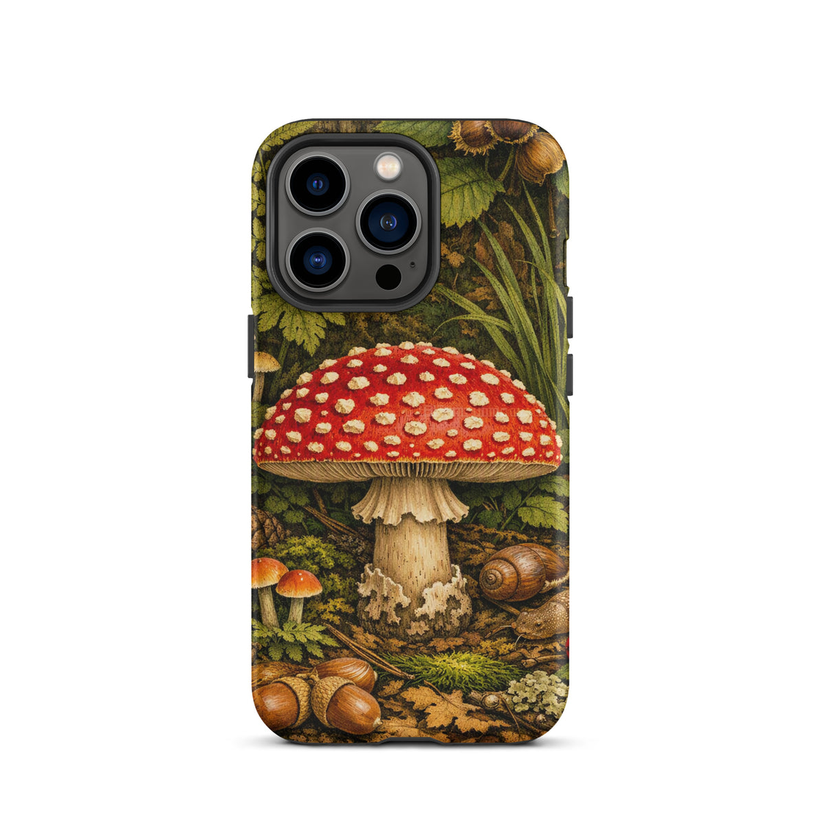 Phone Case featuring Amanita muscaria mushroom in a lush forest design for iPhone.