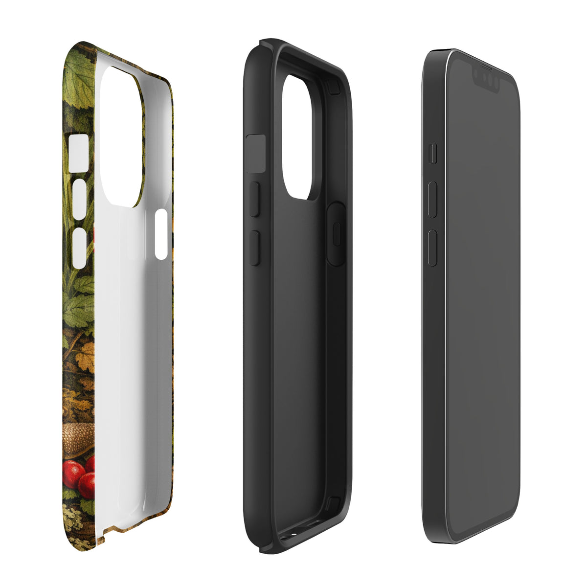 Phone Case with Amanita muscaria mushroom design and forest theme for iPhone, showcasing vibrant colors and glossy finish.