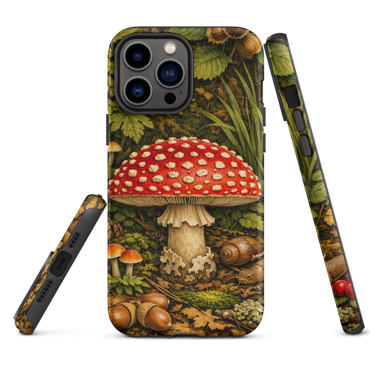 Phone Case for iPhone featuring Amanita muscaria mushroom design in lush forest setting