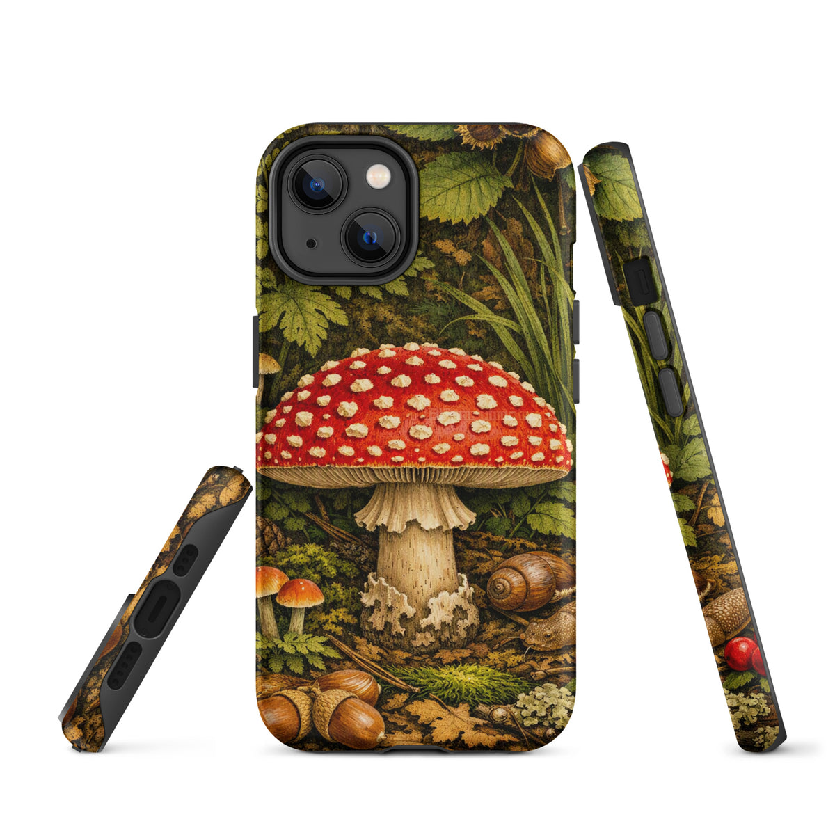 Phone Case featuring Amanita muscaria mushroom in lush forest design for iPhone