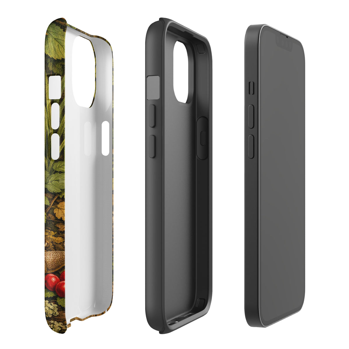 Phone Case for iPhone with Amanita Muscaria mushroom design featuring lush forest theme, showcasing anatomical accuracy and vivid colors.