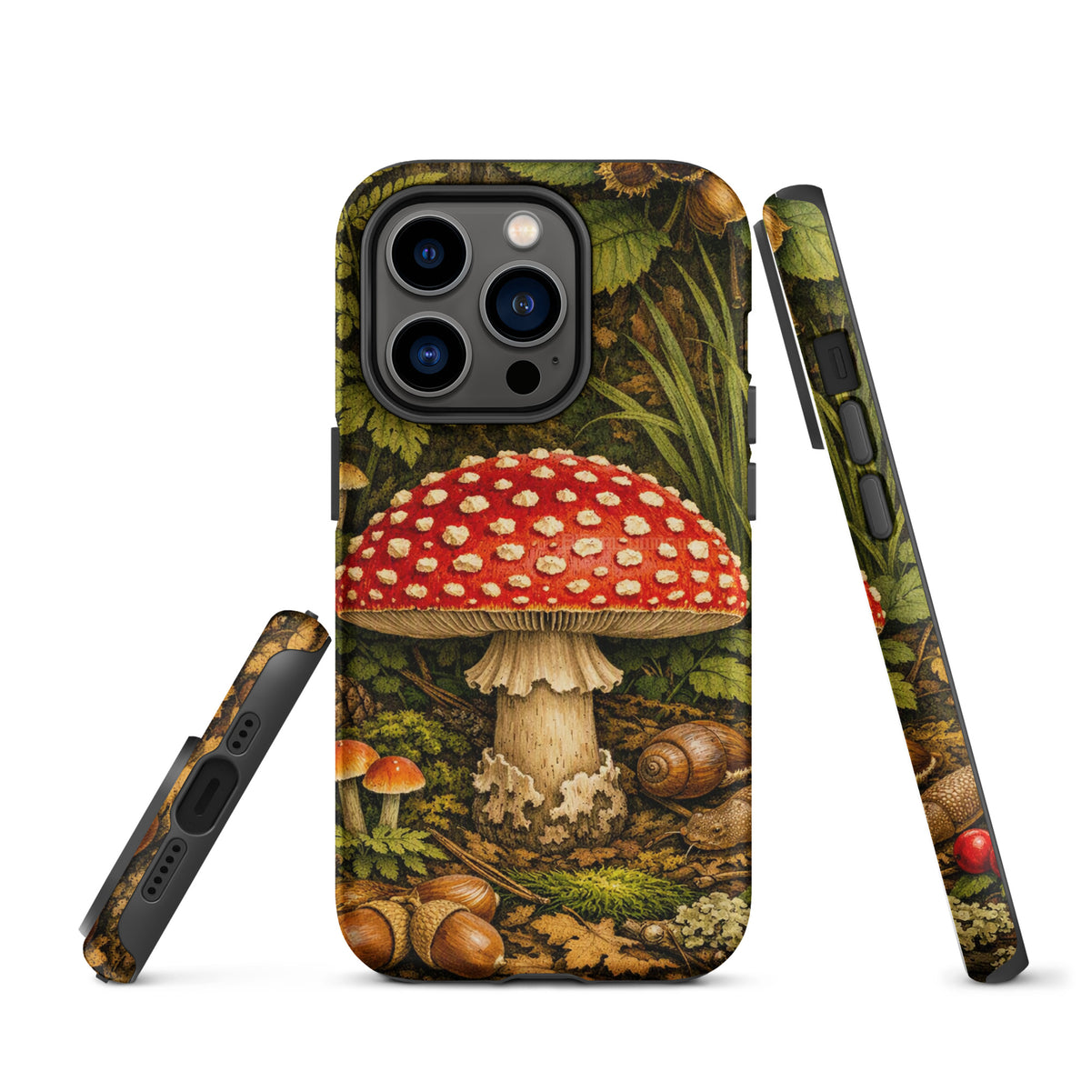 Phone Case featuring Amanita muscaria mushroom in a lush forest design for iPhone