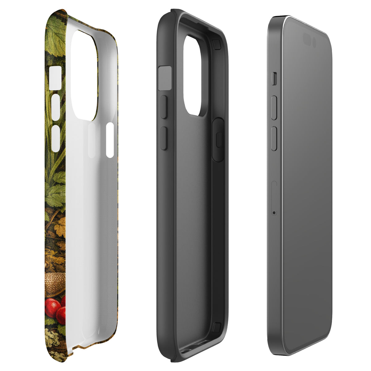 Phone Case for iPhone featuring Amanita muscaria mushroom design, showcasing a lush forest theme with anatomical accuracy.
