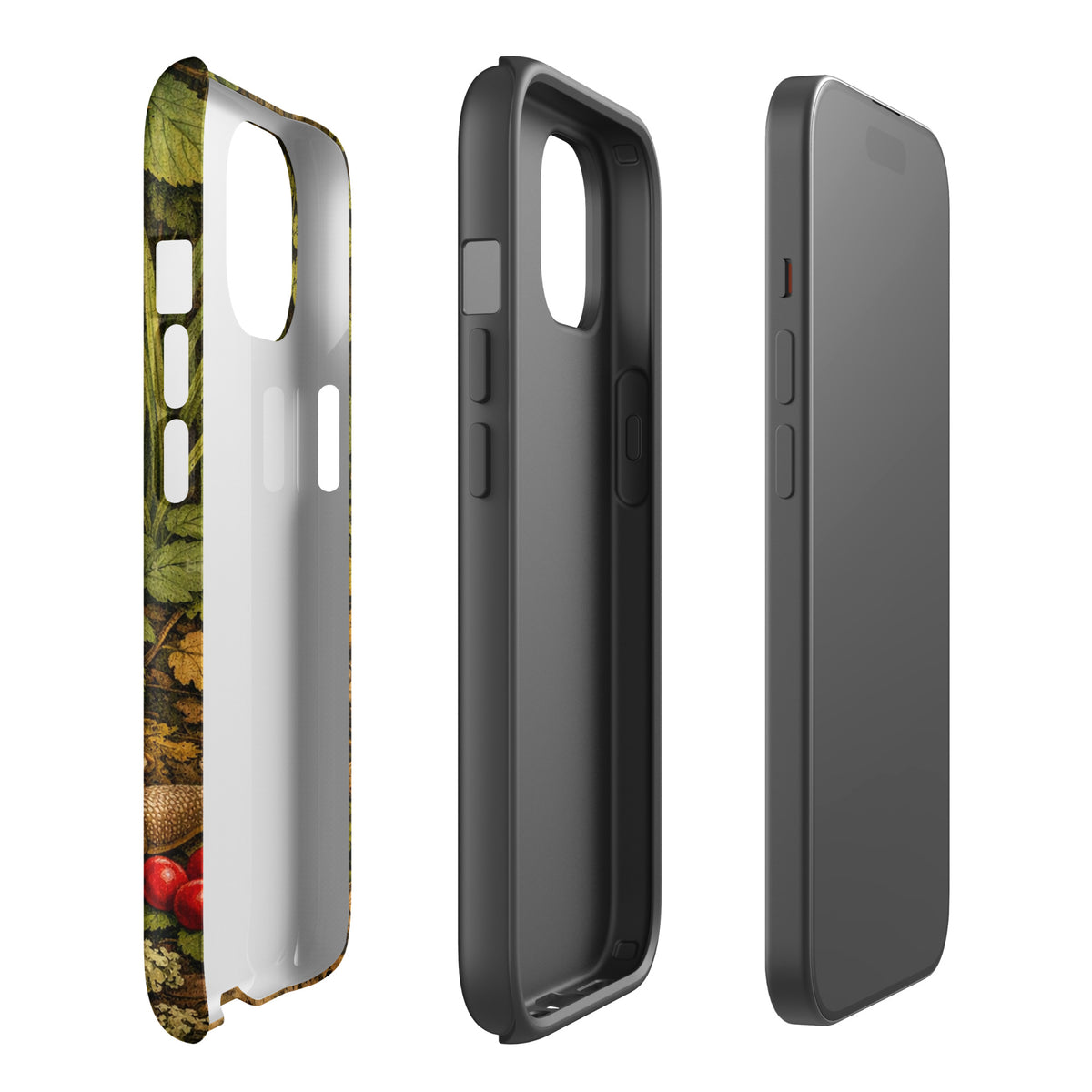 Phone Case for iPhone with Amanita muscaria mushroom design, showing vibrant forest illustration and precise detailing.