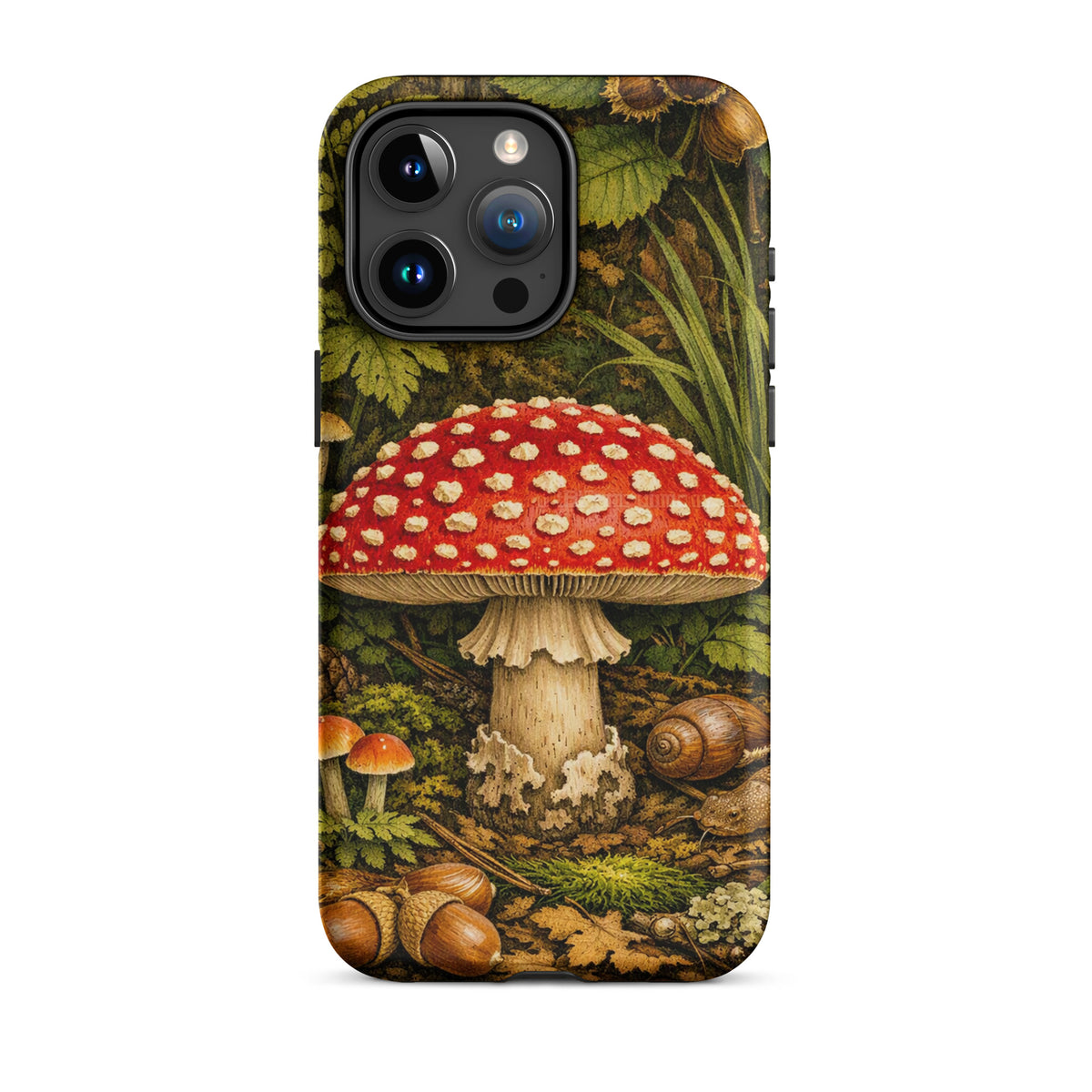 Phone Case with Amanita Muscaria Mushroom in Lush Forest Design for iPhone