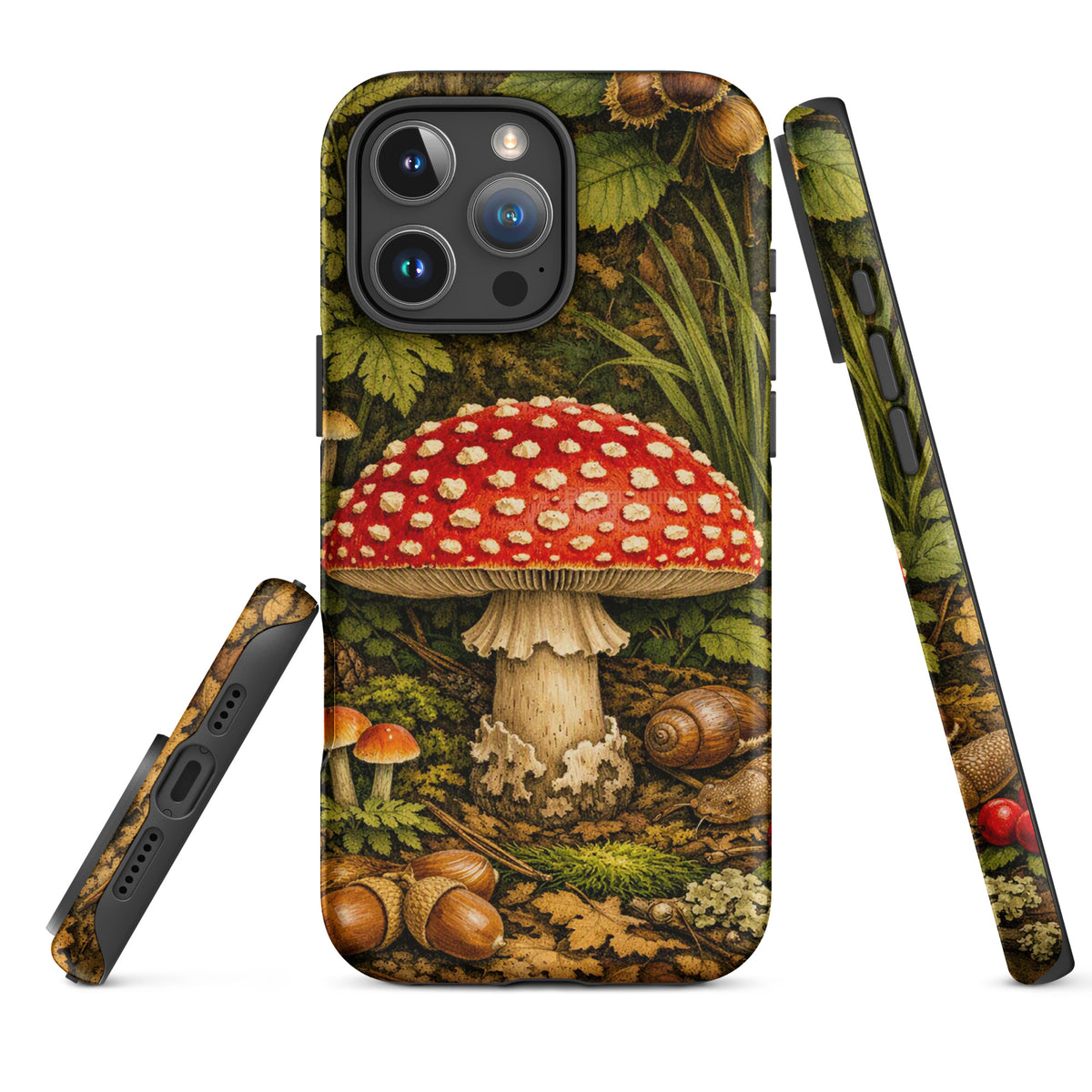 Phone Case featuring Amanita muscaria mushroom illustration in lush forest design for iPhone