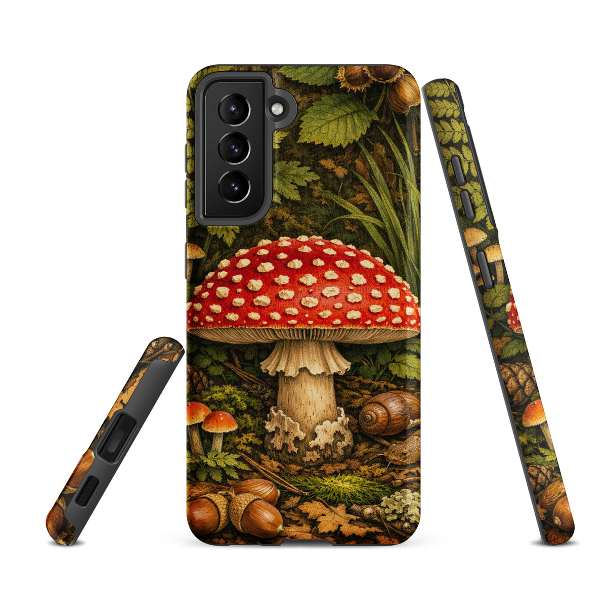 Phone Case for Samsung Galaxy with Amanita Muscaria Mushroom design, featuring a vibrant forest-inspired illustration.
