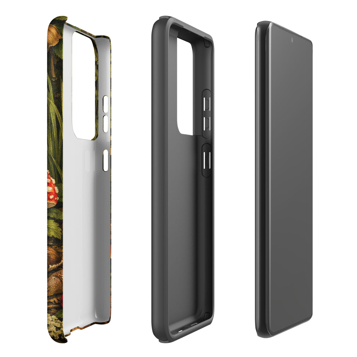Phone Case for Samsung Galaxy featuring Amanita Muscaria Mushroom design with vivid red cap and white spots, forest-inspired aesthetic.