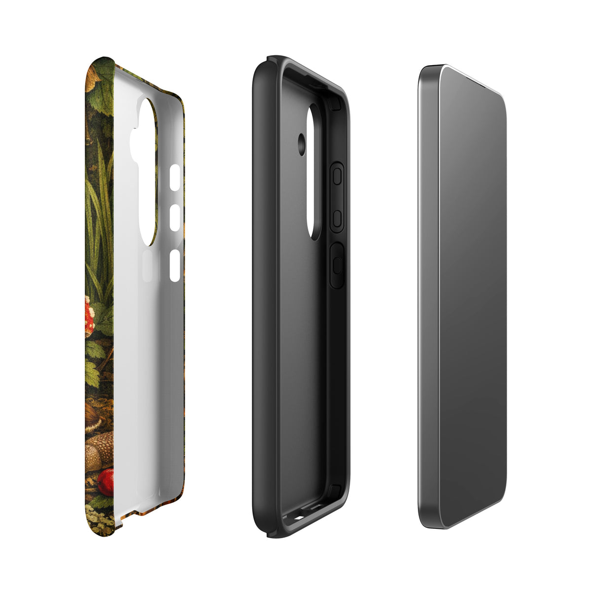 Phone Case for Samsung Galaxy with Amanita muscaria mushroom design, featuring red cap and white spots, forest-inspired illustration.