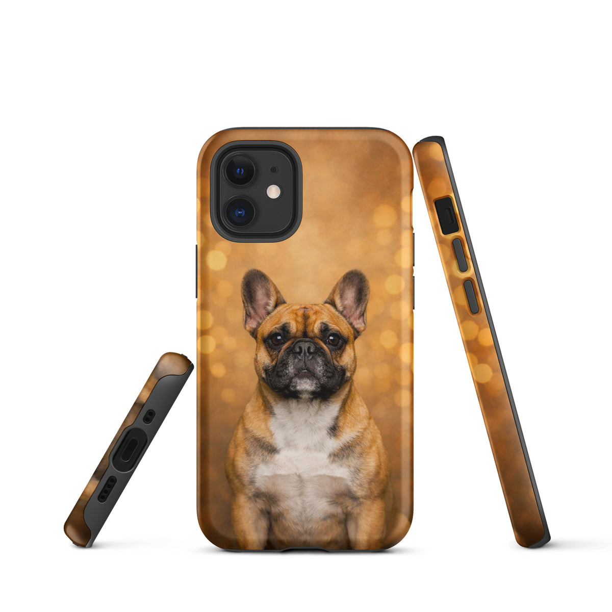 Phone Case featuring French Bulldog portrait with warm glow bokeh background, perfect for dog lovers seeking charm and sophistication.