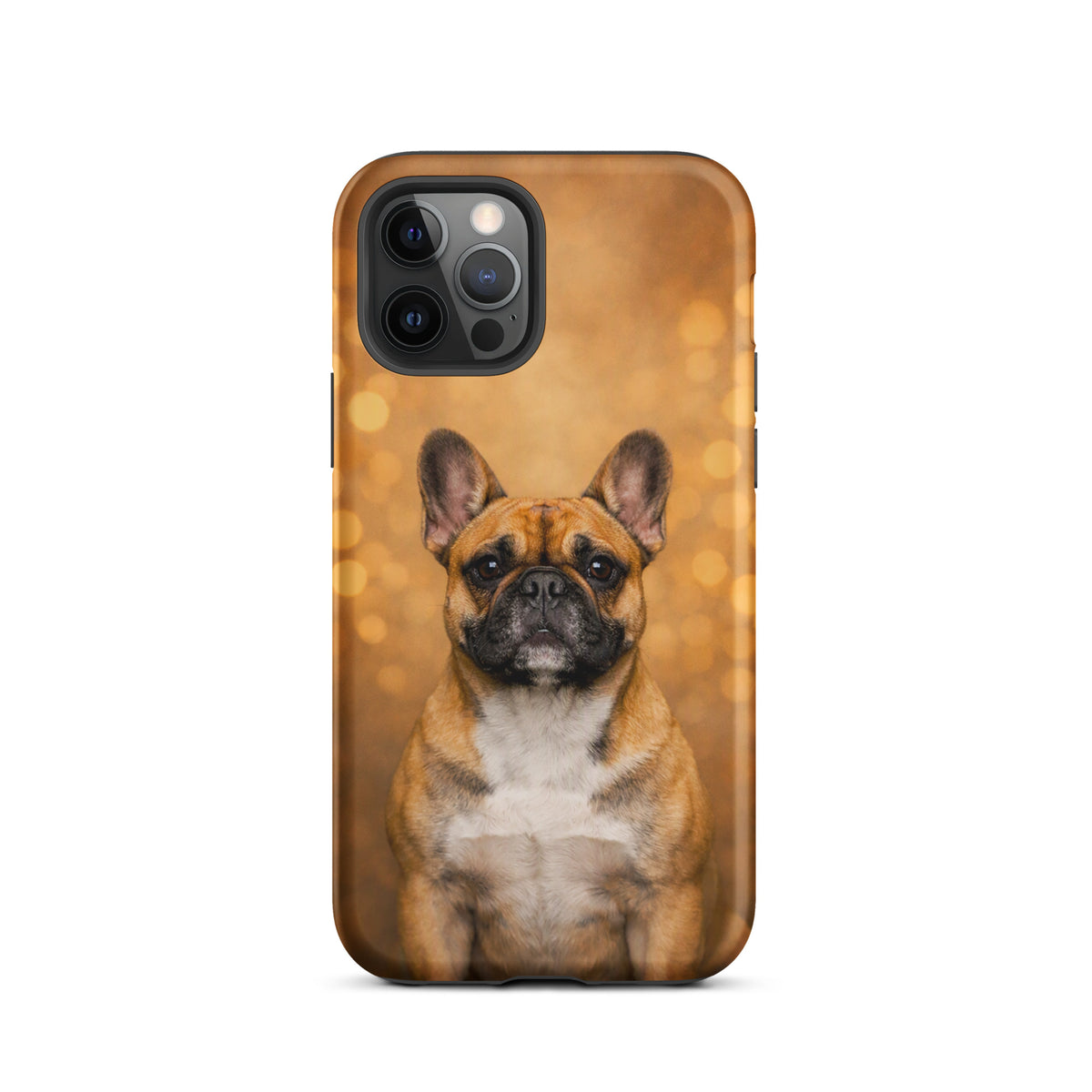 Phone Case with French Bulldog portrait in warm glow design, perfect for iPhone, featuring charming and sophisticated dog lover style.