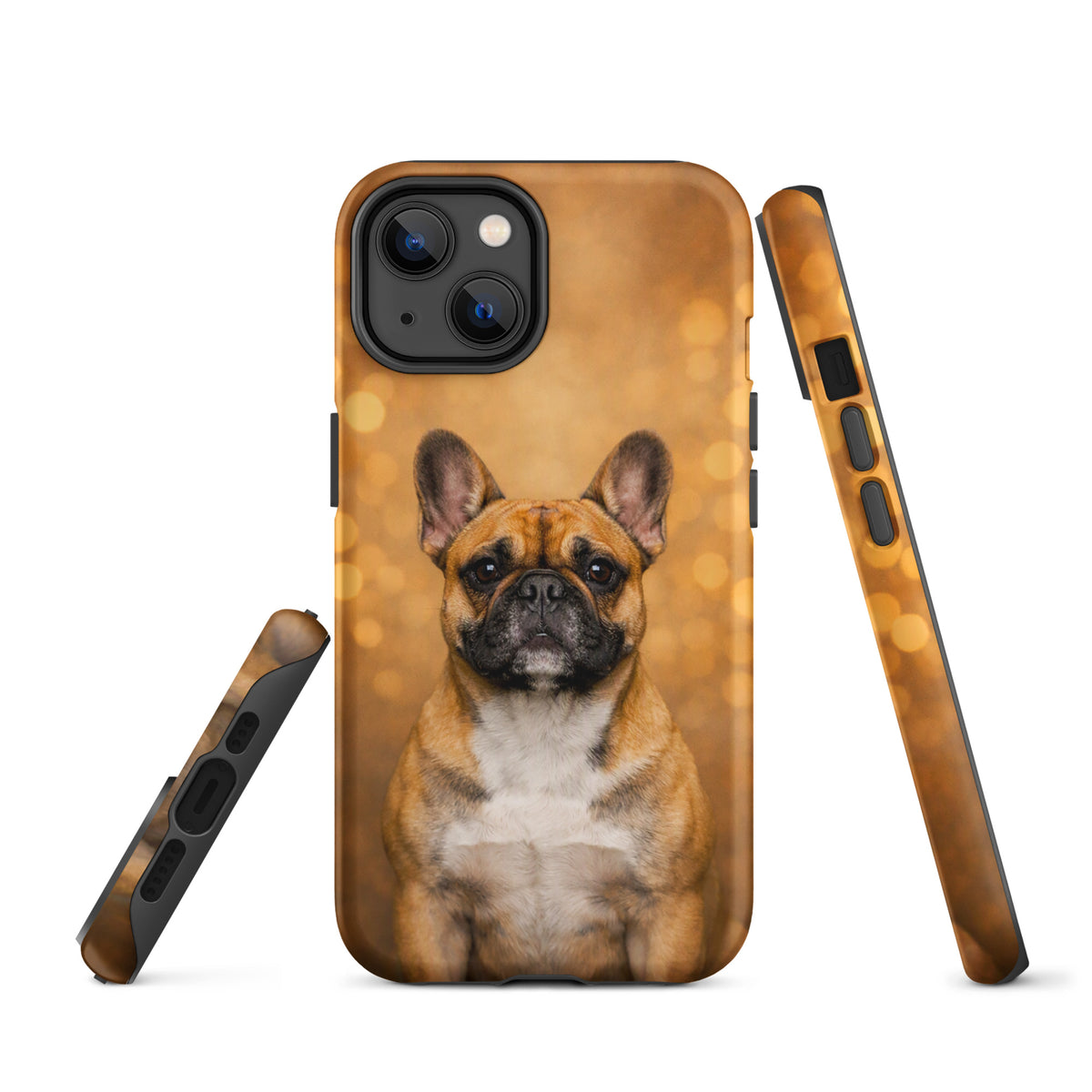 Phone Case with French Bulldog portrait on warm golden bokeh background for iPhone, Warm Glow Edition.