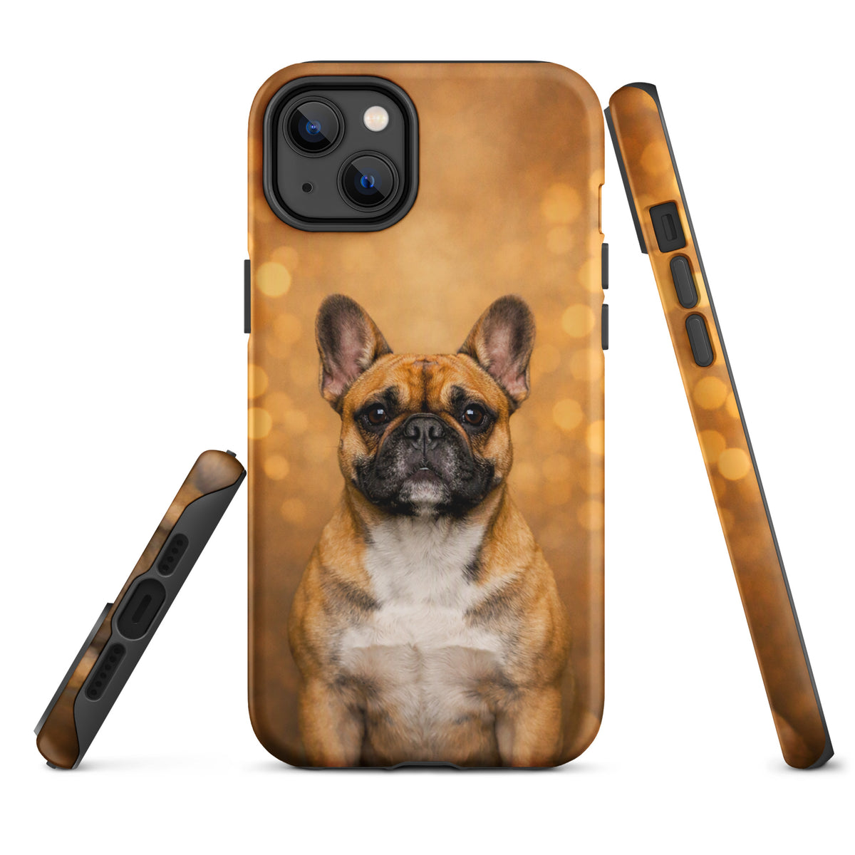 Phone Case featuring a French Bulldog portrait with a warm glow, perfect for adding charm and character to your iPhone.