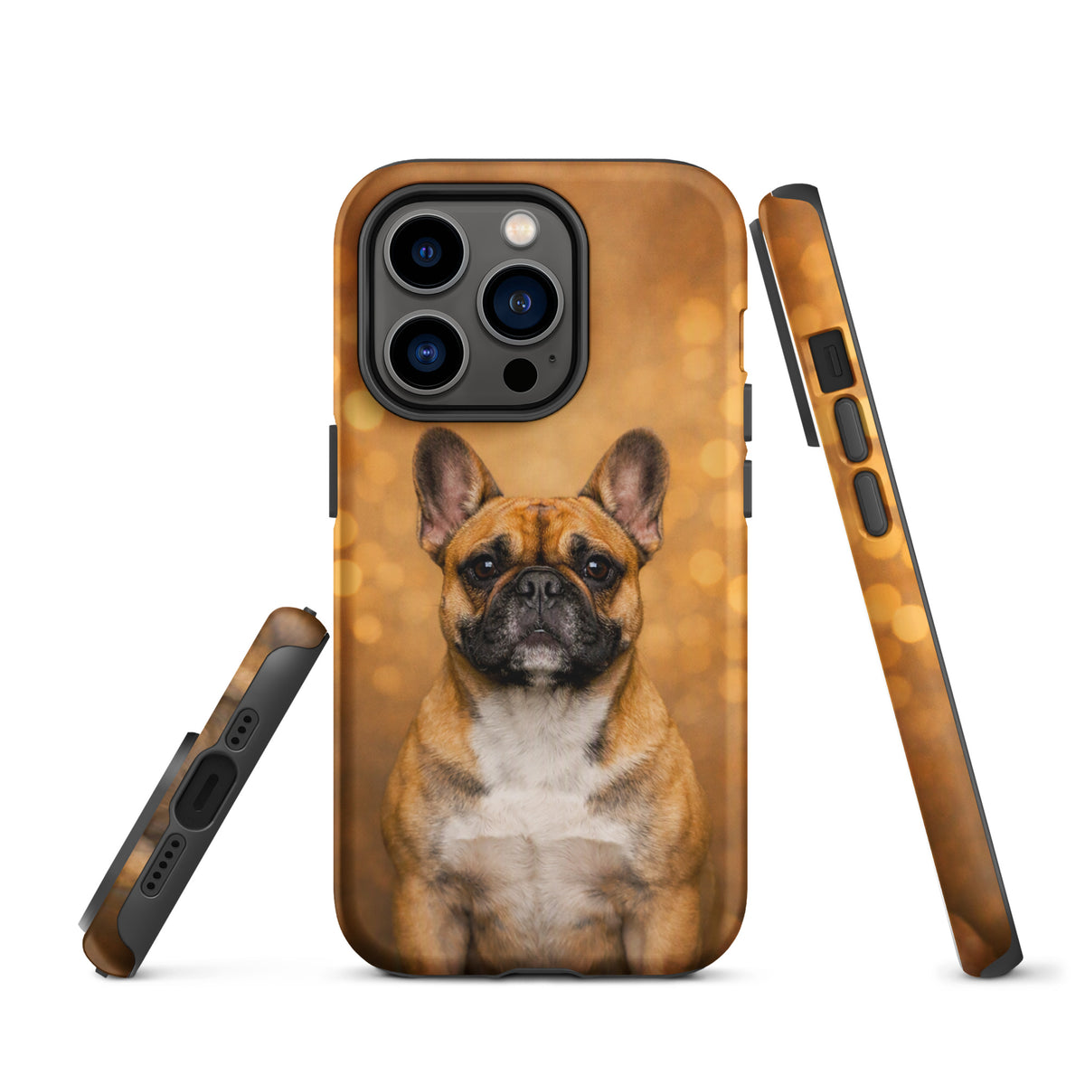Phone Case featuring French Bulldog portrait on dreamy golden background, perfect for dog lovers seeking charm and sophistication for their iPhone.