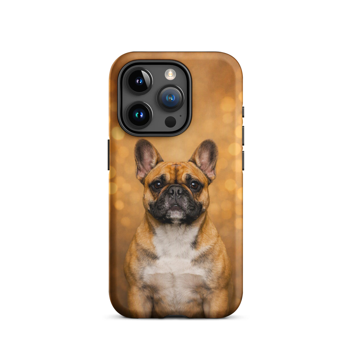 Phone Case for iPhone with French Bulldog portrait featuring a warm golden glow background to add charm and character to your device.