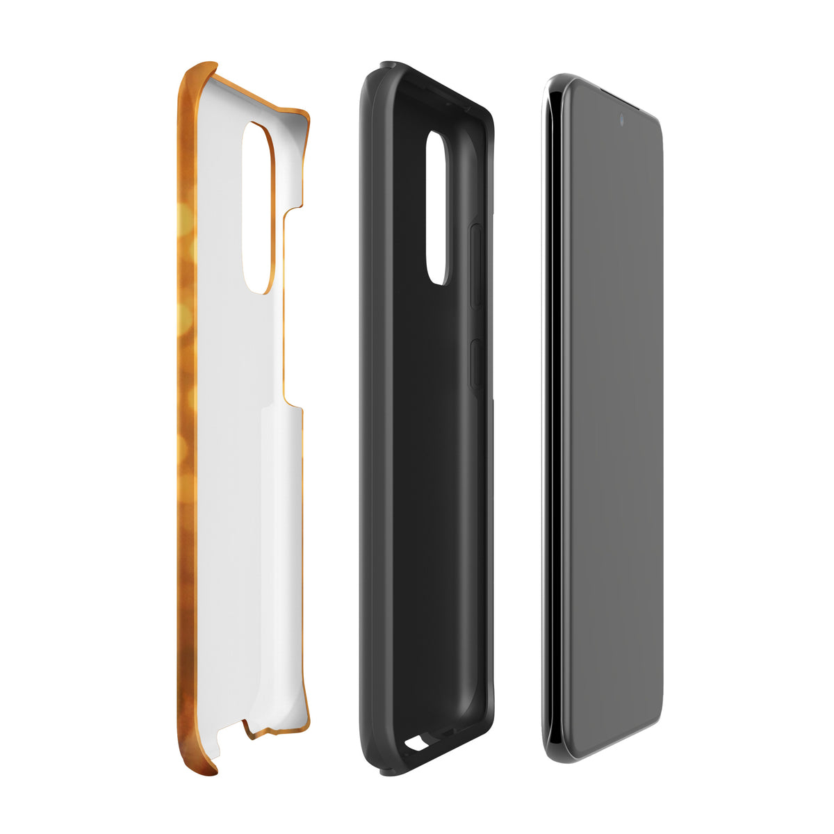 Exploded view of a Phone Case for Samsung Galaxy with French Bulldog portrait design, showcasing layers and durability.